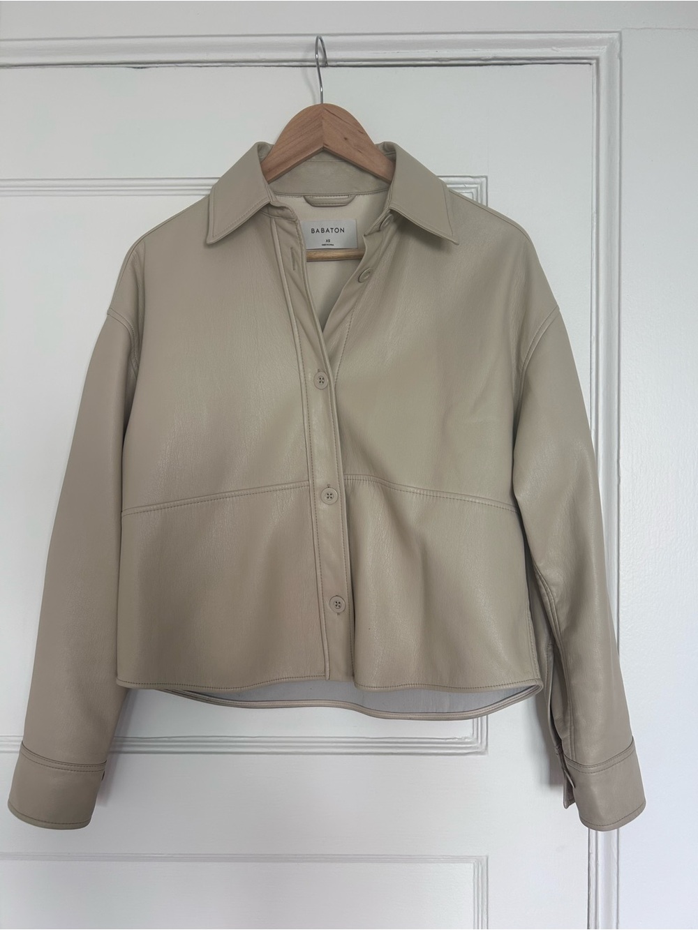Babaton Cropped Button Front Faux Leather Jacket